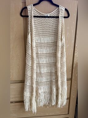 Umgee Open-Knit Crochet Vest in Cream